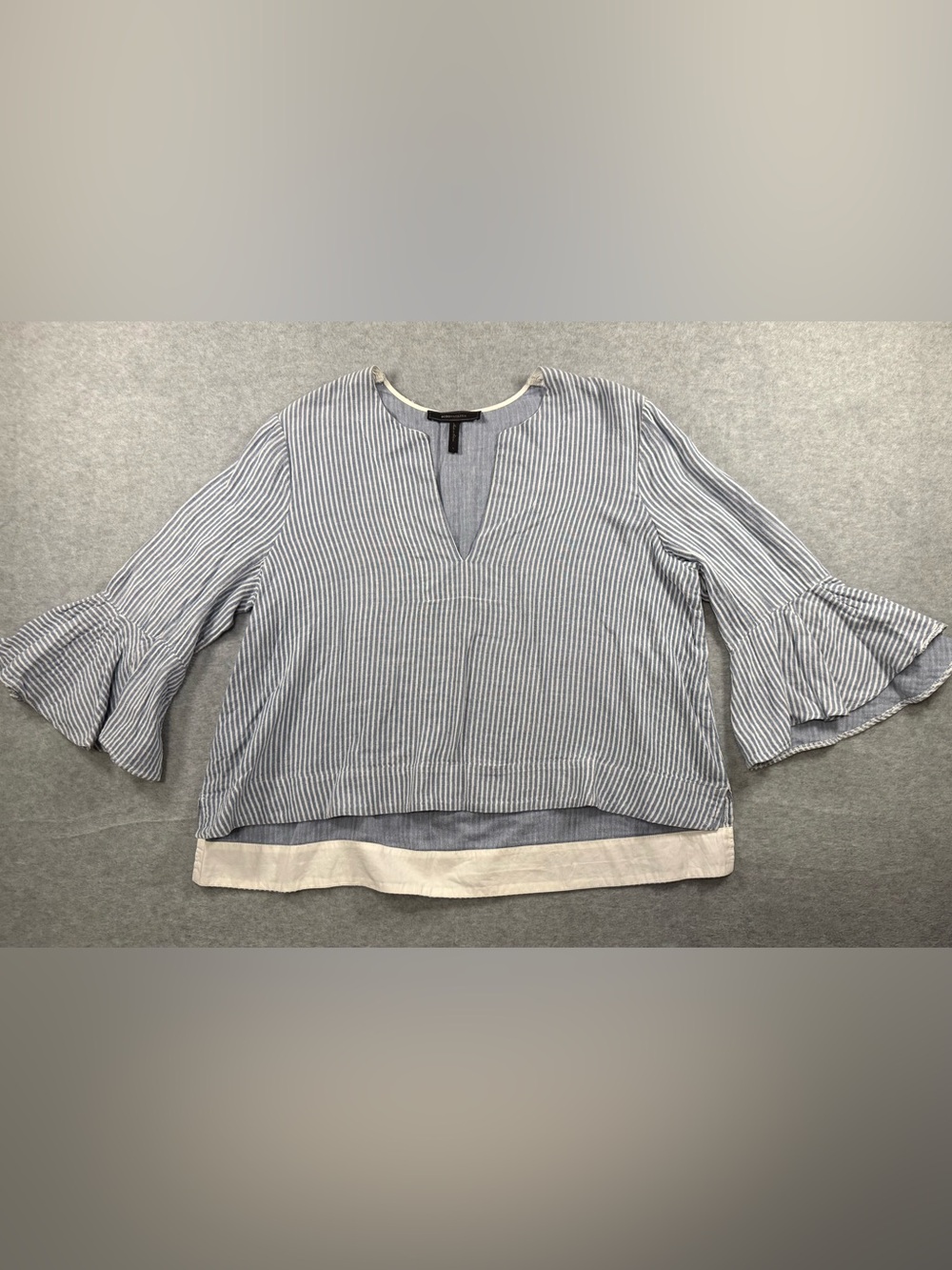 BCBGMaxAzria Blue and White Striped Split-V Tunic